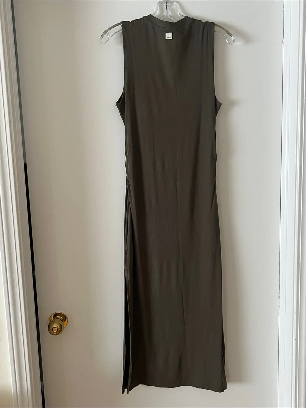 Vuori Pose Sleeveless Ribbed Mock Neck Midi Dress in Olive Green - Picture 3 of 4